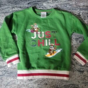Disney Parks Kids sz 5/6 Just Chill Chip & Dale Embroidered Christmas Sweatshirt